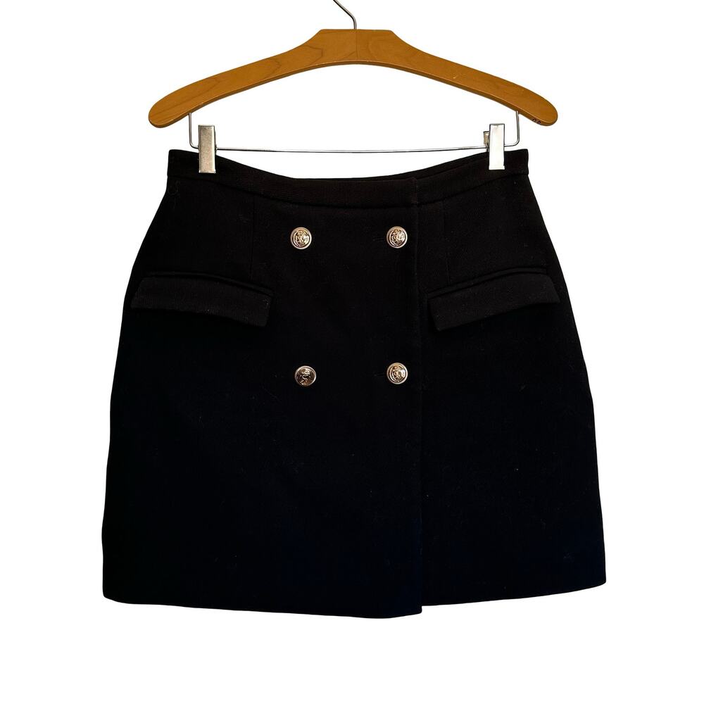 & Other Stories Double-Breasted Mini Skirt Black Gold Buttons Office Preppy 8